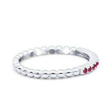Half Eternity Wedding Band Ring Round Simulated Pink Ruby CZ 925 Sterling Silver